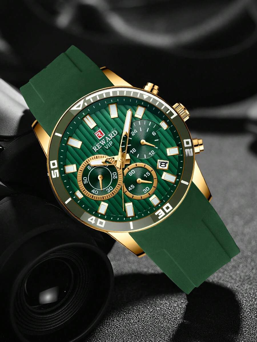 REWARD Men's Quartz Watch Silicone Band Business Fashion Style Timing Calendar Luminous Hands Multi-Functional Men Wristwatch High Quality Gift Classic Design Watch Band