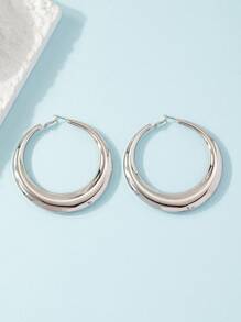 1 对女士畅销镂空吊饰大号印花珐琅耳环，日常佩戴 - 銀色 - 查看 4