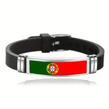 suteyi Bracelet en acier inoxydable pour homme ajustable à la mode avec le drapeau du Portugal