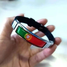 suteyi Bracelet en acier inoxydable pour homme ajustable à la mode avec le drapeau du Portugal