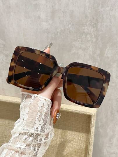 1 Pair Women Square Frame Fashion Glasses, Fashionable Accessory For Summer For Summer Beach Vacation,Outdoor,Travel Shades Leopard Tortoise Shell Bohemia Style Oversized Square Frame For Vocay,Beach,Travel
