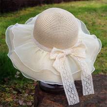 1pc Fashionable Women Sun Hat, Foldable Straw Hat For Beach, Travel, Outdoor Activities, Gift, Daily Wear, Sun Protection, Vacation Must-Have Valentine's Day