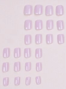 24pcs Short Square Shape Wearable Nail Art Design Simpe Pale Pink Color False Nail Tips, Removable With One Nail File & Uv Gel Press On Nails Nail Supplies - Dusty Pink - View 2