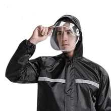 Traje impermeable negro con gorra desmontable de 1,80 m, con tiras reflectantes, hecho de PVC resistente - Negro - Ver 3