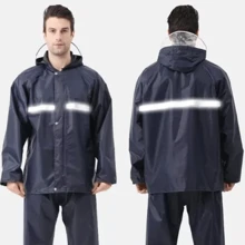 Traje impermeable negro con gorra desmontable de 1,80 m, con tiras reflectantes, hecho de PVC resistente - Negro - Ver 2
