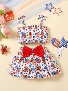 新生兒女寶寶日印花無袖上衣和分層裙套裝 - 白色 - 查看 1