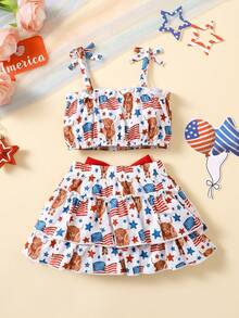 新生兒女寶寶日印花無袖上衣和分層裙套裝 - 白色 - 查看 2