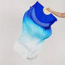 Abanico de danza del vientre para mujer, abanico largo de seda sintética en degradé, abanico de baile con velo de seda de rayón - Blanco - Ver 1