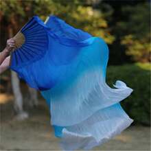 Abanico de danza del vientre para mujer, abanico largo de seda sintética en degradé, abanico de baile con velo de seda de rayón - Blanco - Ver 6