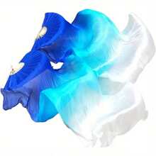 Abanico de danza del vientre para mujer, abanico largo de seda sintética en degradé, abanico de baile con velo de seda de rayón - Blanco - Ver 4