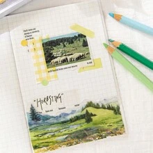 MOCARD 一卷2m風景主題手工記帳和紙膠帶，復古創意藝術風格貼紙，DIY相簿和手工材料，節日禮物，個性化筆記本文具 - 綠色 - 查看 10