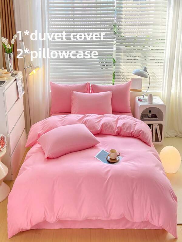 3-Piece Solid Color Lightweight Ultra-Fine Fiber Bedding Set, Soft Durable Silky And Reversible With Zipper Closure And Corner Ties, Machine And Hand Washable, Ideal For Hotel Or Daily Use (1 Comforter Cover, 2 Pillowcases)