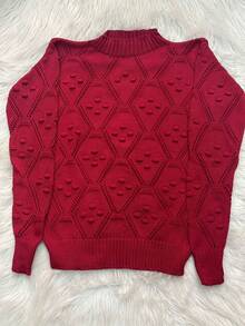 Plus Size Knit Tops - 紅色 - 查看 2