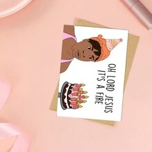Funny Birthday Card - Sweet Brown - Oh Lord Jesus It's A Fire - Pink - View 6
