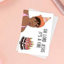 Funny Birthday Card - Sweet Brown - Oh Lord Jesus It's A Fire - Pink - View 8