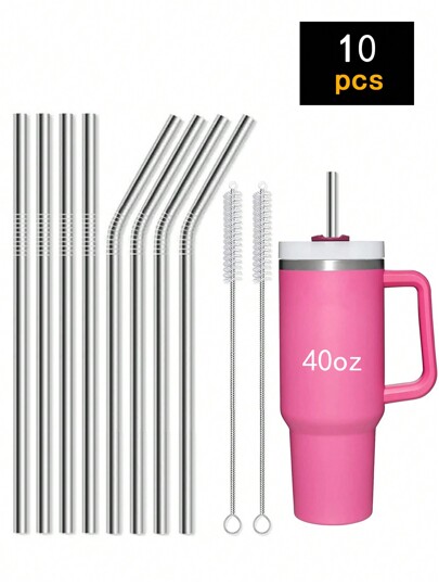 6pcs/8pcs/10pcs Metal Stainless Steel Straws Set (12in) For 40oz Flat Glass, Replacement Extra Long/High Straws Accessory (Reusable) For Cup 40oz Ounce Drink,Kitchen,Christmas Gift,School Supplies