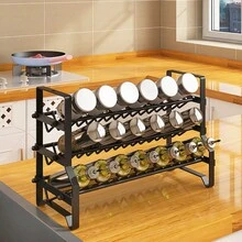 Kitchen Spice Rack Countertop Cabinet Slant Insert Storage Shelf Outdoor BBQ Seasoning Storage Rack 3-Tier Shelf - Black - View 2