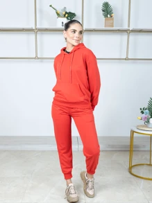 Conjunto Sudadera Con Capucha Y Pantalones Deportivo - Rojo - Ver 7