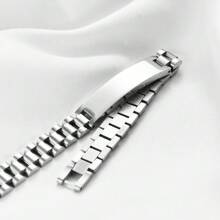 个性化银色不锈钢姓名手链，复古风格 - 男女皆宜，可刻字并定制日期。新年魅力之选。