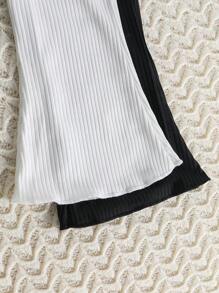 Baby Girl 2 Pieces/Set Summer Casual Solid Color Knitted Flare Pants, Fashionable Spring Outfit Black & White, Simple And Elegant Style