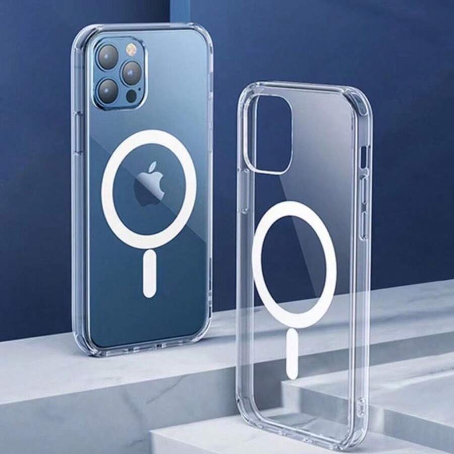 Capa Magnética Para Carregador Sem Fio Magsafe  Compatível com iPhone 7 8 plus 11 12 13 14 Pro Max 15promax - Transparente - Visão 1