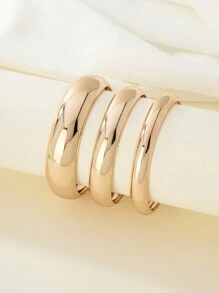 3 cái/bộ Đúng mốt Đơn giản Kim loại Trơn tru Nhẫn Thích hợp Đối với Của phụ nữ Mặc hàng ngày - Vàng - Xem 1
