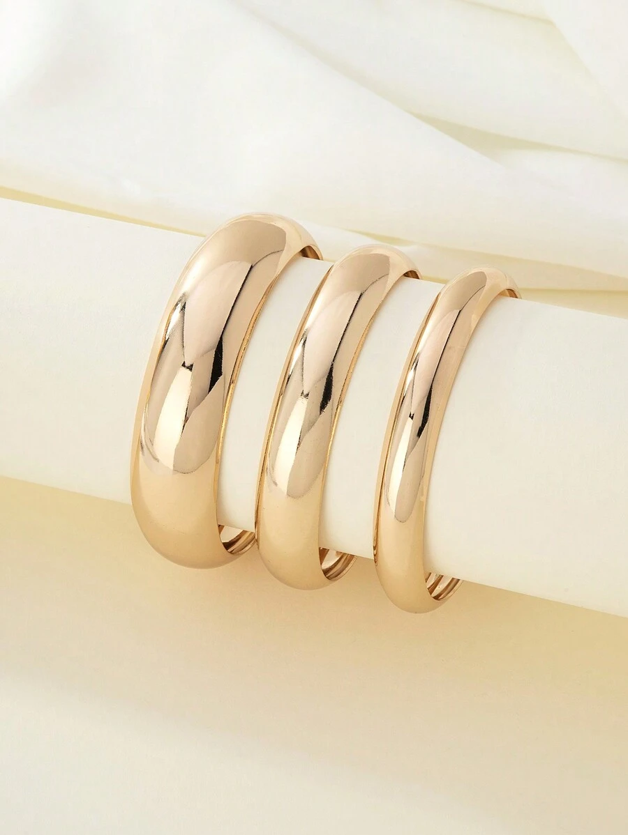 3 cái/bộ Đúng mốt Đơn giản Kim loại Trơn tru Nhẫn Thích hợp Đối với Của phụ nữ Mặc hàng ngày - Vàng - Xem 1