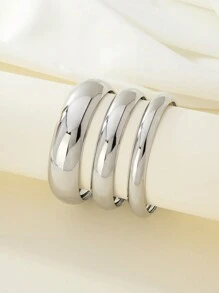 3 cái/bộ Đúng mốt Đơn giản Kim loại Trơn tru Nhẫn Thích hợp Đối với Của phụ nữ Mặc hàng ngày - Vàng - Xem 2