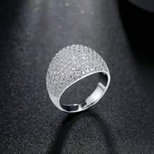 Anel de Domo de Diamante - Anel de Moda Feminino em Prata com Grande Vazado de Casamento Feminino, Cristal de Metal, Anel Quadrado com Pedra Cristalina Tamanho 6-10
