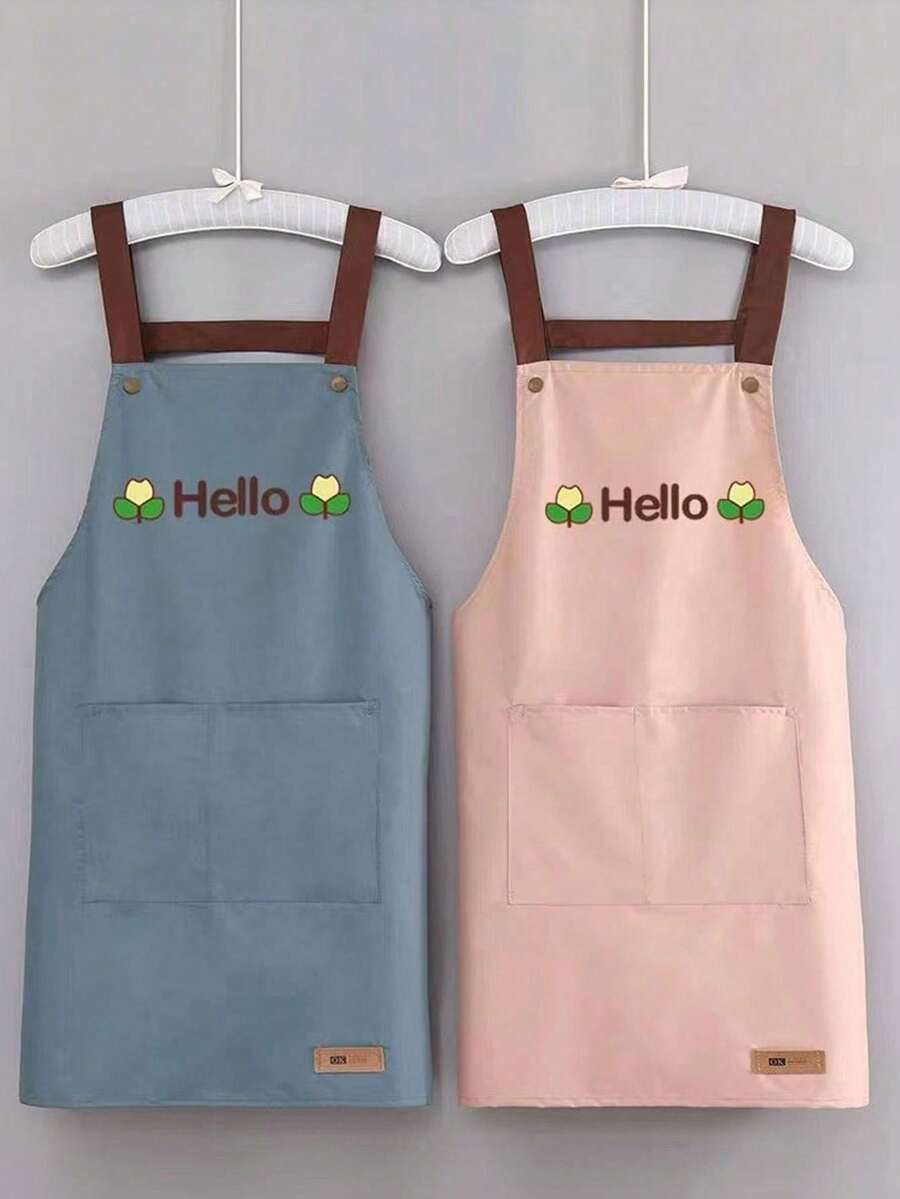 抗污圍裙Hello Home防水女士時尚韓式餐廳工作衣服耐磨腰部保護罩 - 彩色 - 查看 1
