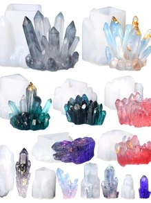 1pc 11 Style Crystal Cluster Silicone Mold, DIY Epoxy Resin Mold - White - View 10