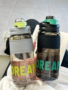 1個大容量簡約水杯，耐用耐熱運動水瓶，帶吸管便攜塑料飲水瓶，適用於男女夏季使用 - 彩色 - 查看 5