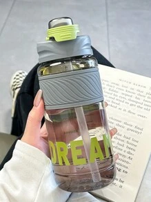 1個大容量簡約水杯，耐用耐熱運動水瓶，帶吸管便攜塑料飲水瓶，適用於男女夏季使用 - 彩色 - 查看 4