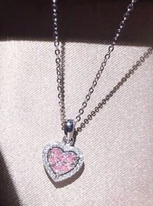 1 PC Glamorous Heart Cubic Zirconia Heart Necklace Pendant For Women Valentine'S Day Gift Wedding Jewelry Valentines,Mom,Mother,Mother's Day,Gift