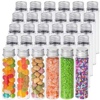 30pcs/10pcs 45/50/110ml Clear Flat Plastic Test Tubes With Screw Caps, Tubes For Candy And Beads Storage, Scientific Experiments