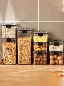 10 piezas / 1 pieza Contenedor de almacenamiento de plástico sellable, caja de almacenamiento de alimentos transparente, fiambrera, tarro de especias, frasco de almacenamiento de refrigerador, frasco para caramelos y frutas secas, para almacenar granos, arroz, fideos y otros suministros de cocina