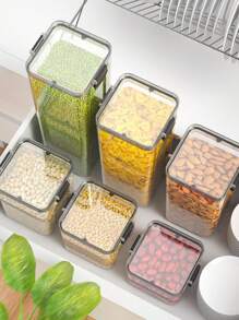 10 piezas / 1 pieza Contenedor de almacenamiento de plástico sellable, caja de almacenamiento de alimentos transparente, fiambrera, tarro de especias, frasco de almacenamiento de refrigerador, frasco para caramelos y frutas secas, para almacenar granos, arroz, fideos y otros suministros de cocina