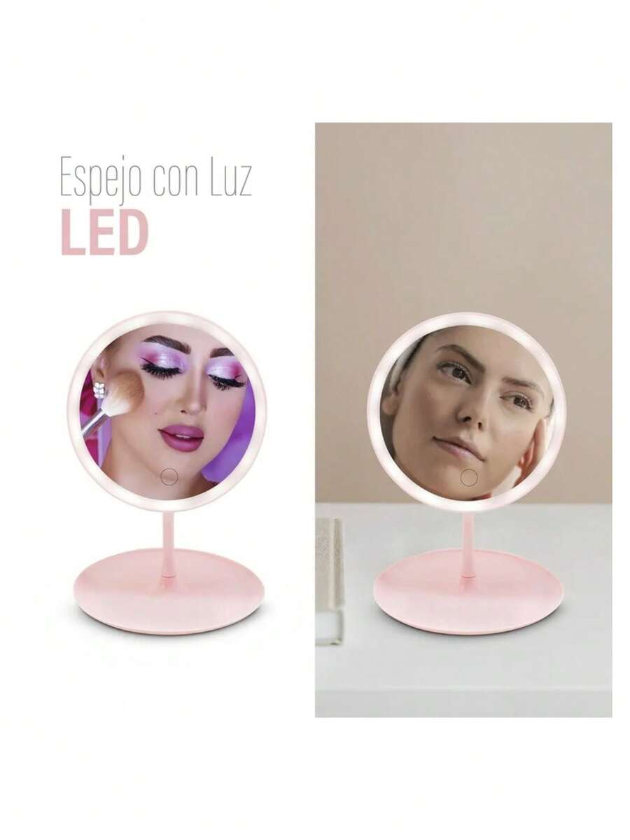 Espejo para maquillaje con luz LED - Rosa - Ver 1