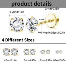 11 Pairs 14K Gold Plated Flat Back Earrings Small Stud Hoop Earring Sets For Multiple Piercing,Lightweight Dot Ball Cubic Zirconia Tiny Hypoallergenic Flatback Cartilage Earrings Set