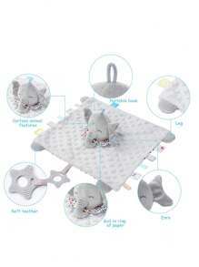 Baby Blanket With Tags & Teething Plush Animal Toys, Soft Plush Sensory Toys For Infant Color Recognition, Teething, Tactile Stimulation, Suitable As Small Gifts (Some Colors & Patterns Randomly Assorted) - Grey - View 3