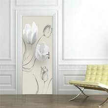 Modern Fashion White Faux Pearl Door Stickers Self Adhesive 3D Abstract Line Strip Door Wallpaper Wardrobe Cabinet Fridge Mural Cover Personalized Home Decoration Stickers,Stickers,Wall Decal,Vinly Decal For Home Decorations,Spring Decoration Items Refesh Your Home,Rama Decoration Stickers Gifts Birthday Graduation