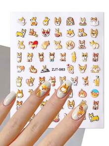 美甲貼紙，1片卡通可愛浮世繪風格小狗紋理5D浮雕美甲貼紙女性手指時尚藝術DIY文具貼紙 - 橘色 - 查看 1