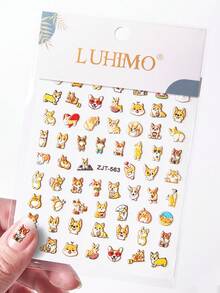 美甲貼紙，1片卡通可愛浮世繪風格小狗紋理5D浮雕美甲貼紙女性手指時尚藝術DIY文具貼紙 - 橘色 - 查看 8