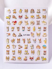 美甲貼紙，1片卡通可愛浮世繪風格小狗紋理5D浮雕美甲貼紙女性手指時尚藝術DIY文具貼紙 - 橘色 - 查看 5