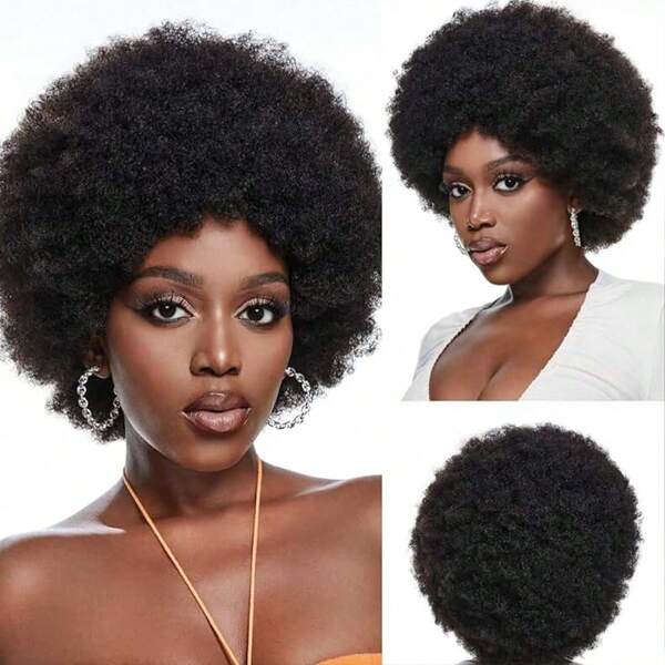 Synthetic African Fluffy Wig Short African Fluffy Wig Women's 70s African Fluffy Wig Large Elastic Soft Short Daily Costume Role Playing Party Wig