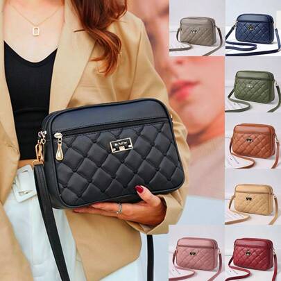 1个时尚别致的单肩包，黑色斜挎包，女士钱包，时尚简约相机包，做工精良，多层大容量收纳，可装化妆品、口红、钱包，休闲时尚手机包，可爱手提包，肩带小方包，PU皮革多拉链包，日常百搭，旅行必备，新颖日常多场景小方包