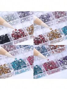 4件套粉色美甲点钻笔镊子珠宝亚克力平底钻长方形盒装饰美甲工具套装美甲艺术套装DIY美甲饰品美甲宝石美甲用品美甲水钻 - 粉色 - 查看 4