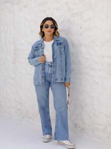 Women Denim Jackets & Coats - 中等水洗藍 - 查看 3