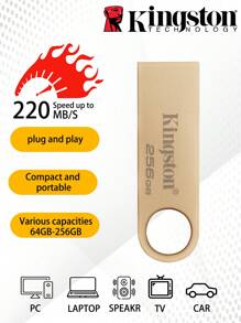 KINGSTON 金士頓64gb/128gb/256gb Usb3.2 Gen 1 U盤dtse9g3大容量金屬u盤讀取速度高達220mb/s - 香檳色 - 查看 1