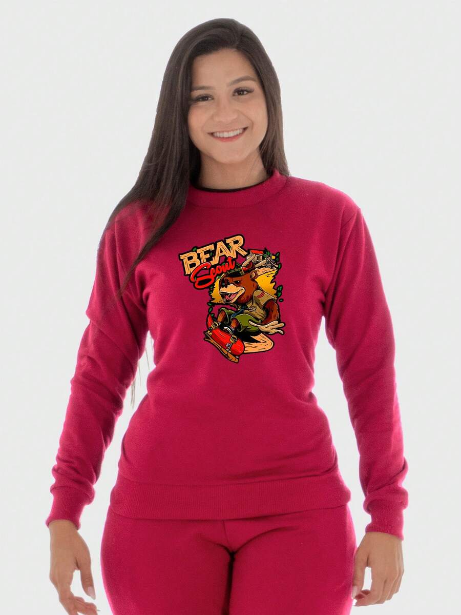 Women Sweatshirts - 酒紅色 - 查看 1